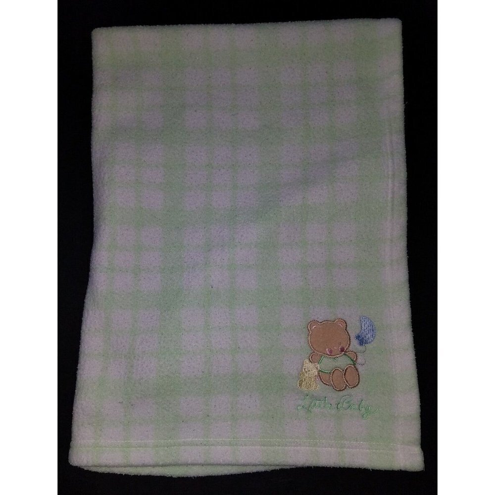 Little Baby Green White Plaid Teddy Bear Baby Blanket Blue Moon Brown Yellow
